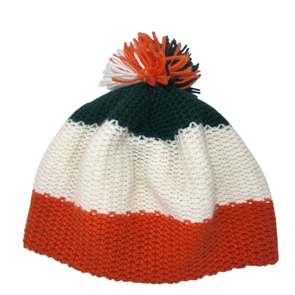 Miami Hurricanes Green Orange White Knit Pom-Pom Knit Beanie Hat Vintage - Picture 1 of 4